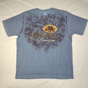 Yellowstone National Park Bear Graphic T-Shirt Blue Mens Medium M Cotton Mydyer